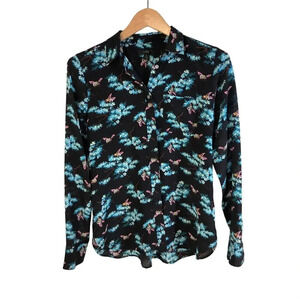 J.Crew100% Silk Button Down Top Long Sleeves Bee Flowers Print Size 0